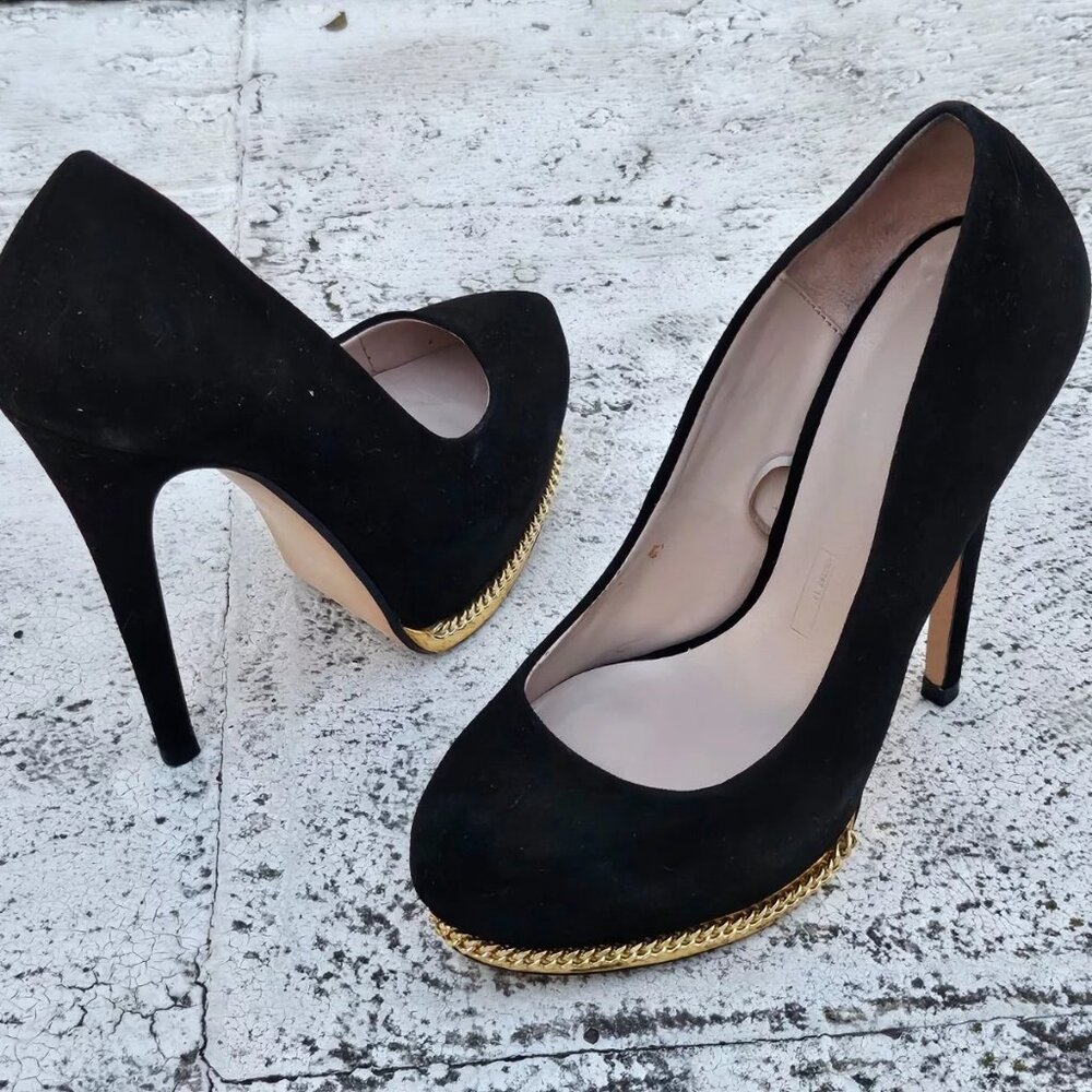 Zara Woman CRUISE 13 Heel Shoes Black Suede Pump Sandal Size 36EU 5.5US